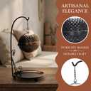 KALLORY Backflow Incense Holder Ceramic Burner with Iron Frame Hanging Ball, Waterfall Incense Burner for Home Decor and Aromatherapy, Indoor Buddhist Altar Accessory