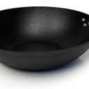 21st & Main Light weight Cast Iron Wok, Stir Fry Pan, Wooden Handle, 14 Inch, chefs pan, pre-seasoned nonstick, commercial and household, for Chinese Japanese and others Cooking