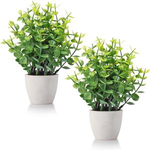 FAVOWREATH 2 Pack Fake Plants Ceramic Mini Artificial Greenery Potted Plants for Home Decor Office Decor Room Decor Farmhouse Decor Indoor Table Bathroom Decor