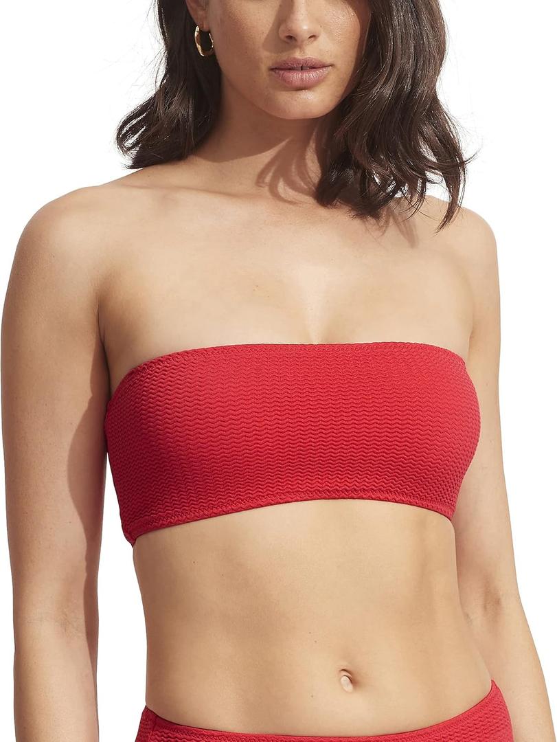 Seafolly Women's Bandeau Tube Bikini Top Swimsuit (2, Sea Dive Chilli Red)