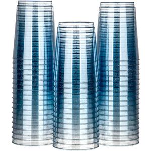 Homy Feel 10 Oz Blue Glitter Plastic Cups - 50PCS Disposable Cocktail & Wine Cups for Wedding Party
