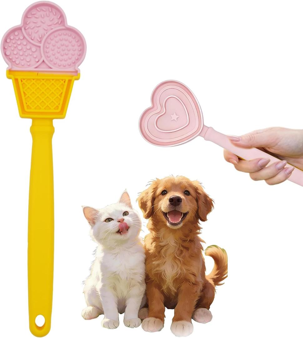 2 x Lickable Spoons Cat Treats Slow Feeder Pet Fun Feeder with Handle | Lick Sticks Toy,Food Safe Material, For Bonding, Training, Calming, Mental Stimulation