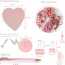 Pink Office Supplies, Pink Desk Accessories Set Stapler, Tape Dispenser, Scissors, Sticky Notes, Pen, Tape Measure, Office Clips,Staples Rmover, 1000pcs Staples, Gift for Women Students Teacher