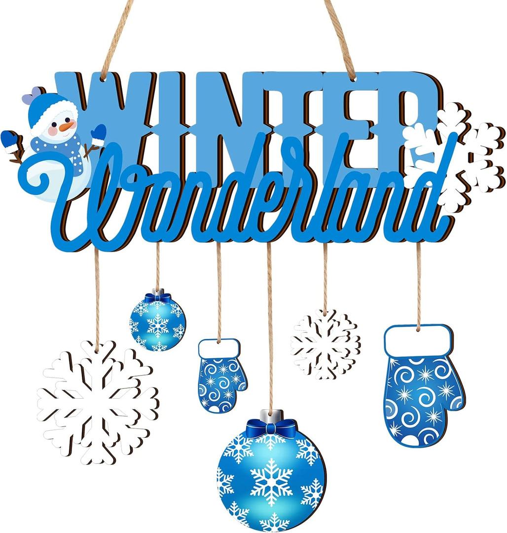 Namalu Winter Wonderland Ornaments Wooden Blue and White Decorations Door Sign Snowflake Glove Ornaments for Xmas Winter Holiday Farmhouse Indoor Outdoor
