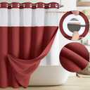 Awellife Linen Shower Curtain for Bathroom No Hook Shower Curtain with Snap in Liner Set Natural Red 75" L x 72" W