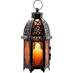 NEEDOMO 12.8'' Moroccan Lanterns Decorative Indoor & Outdoor, Vintage Christmas Candle Holder, Metal Lanterns Decorative, Table, Patio, Porch, Shelf, Christmas Spring Halloween Home Decor (Amber) (Large)