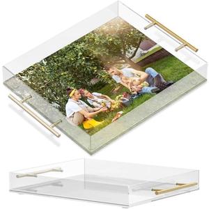Customizable Picture Acrylic Serving Tray for Gifting and Serving Breakfast, Makeup, Jewelry - Customizable Slot Tray with Anti-Slip Pads - Decor for Vanity- 12x16