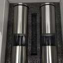 Salt and Pepper Grinder Set - Stainless Steel Pepper Grinder and Salt Grinder with Tray in Luxurious Gift-Box - Manual Mills with Ceramic Grinders and Adjustable Coarseness (Set of 2 plus Tray)