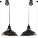 Plug in Pendant Light Industrial Pulley Pendant Lamp E26 Vintage Hanging Light Fixture With 16.4ft Cord On/Off Switch For Pool Table, Houseplant Grow lights, Kitchen Island, Sink 2 Pack Aged Bronze