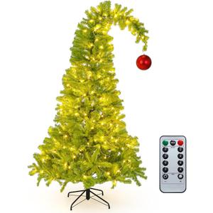 Seenelling 7.5 FT Christmas Tree with Stand LED Lights Red Ball Whimsical Tree Deluxe Set Lime Green Plastic Red Ball Fantastical Artificial Lighted Christmas Xmas New Year Holiday Party Decor Favor