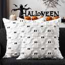 DFXSZ Halloween Pillow Covers 18x18 inch Set of 2 White Ghost Throw Pillow Cases Soft Plush Faux Fur Wool Couch Cushion Case for Chair Sofa Bedroom Living Room Home Decor PTK03A18