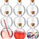 Jinei 9 Sets 8 oz Spherical Plastic Potion Bottles Ball Shape Sand Bottles Clear Plastic Cocktail Ornament Balls with Funnels for DIY Wedding Party Gift Crafts Decoration,(Wooden,Topper)