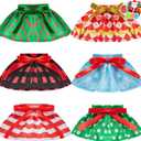 JOYIN 6PCS Christmas Clothing for Doll Plush Dance Skirt Set, 6 Designs Festive Looks, Cute Dresses for Xmas Kids Toddler Doll Couture Costume Accessories, Xmas Decorations Holiday Specials