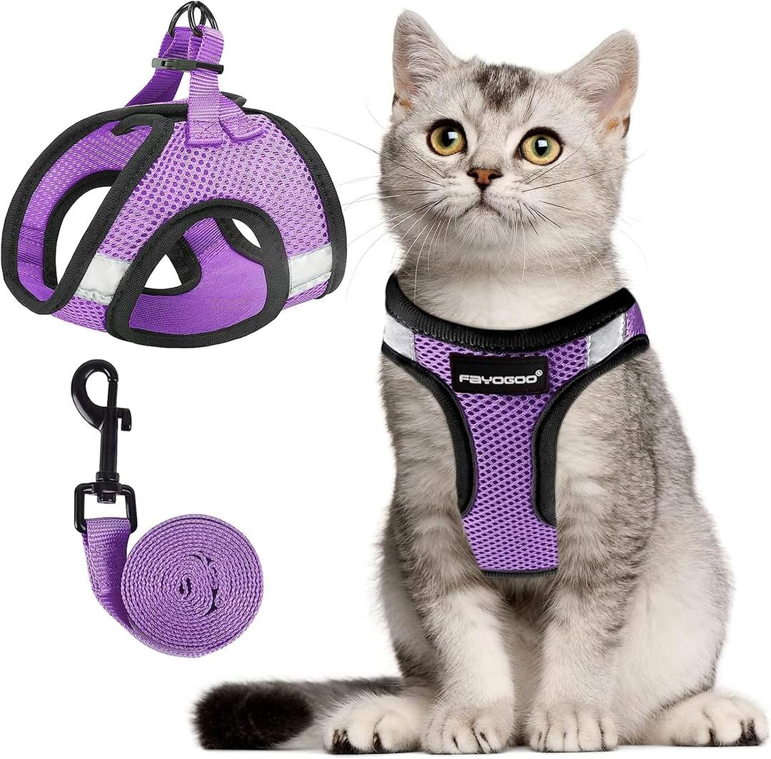 FAYOGOO Cat Harness, Cat Leash and Harness Set for Walking Escape Proof, Harness for Small Cats/Small Dogs, Large Kitten/Puppy Harness and Leash, Harness for Cats S-XXL(Modern Violet, Small) (S ( Chest 8-10''))
