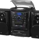 JENSEN Bluetooth 3 Speed Stereo Turntable 3 CD Changer Music System with Dual Cassette Deck, Pitch Control and Remote Control
