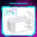 59 Inch Gaming Desk with Drawers & PC Tower Stand & LED Lights, White