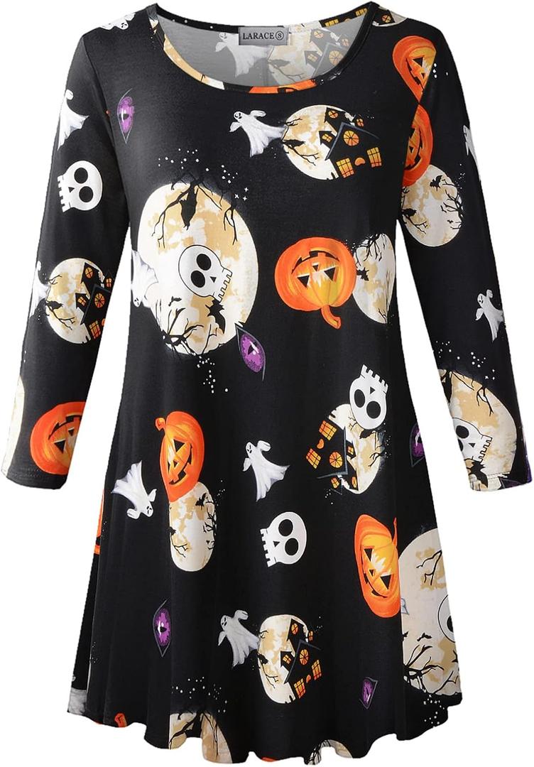 LARACE 3/4 Sleeve Shirts for Women Plus Size Tunic Dressy Top Loose Fit Flare T-Shirt (6X)