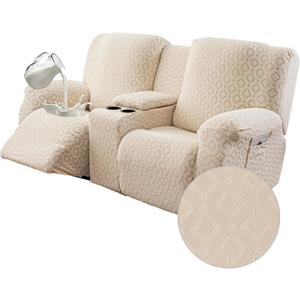 Gennia Waterproof Recliner Loveseat Cover with Console,Stretch Reclining Sofa Covers with Pocket,Lazy Boy Recliner Slipcover,Leakproof Couch Protector for Kids&Pets (2 Seat with Console,Beige)