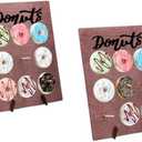 2 Pcs Wood Donut Wall Display Stand Reusable Rustic Doughnut Board Holder Donut Party Supplies for Wedding Birthday Family Party Festival Table Decor (Curry and Black)