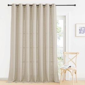 RYB HOME Linen Sheer Curtain - Large Backdrop Curtain Extra Wide Panel for Living Room Girls Bedroom Foyer Doorway Dining Sliding Glass Door, Warm Beige, W 100 X L 95 Long, Set of 1