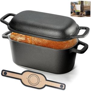 Oval Dutch Oven for Bread Baking, Pre-seasoned Cast Iron Bread Pans for Homemade Bread, Even Heat Distribution Sourdough Baking Pan, 3.6Qt