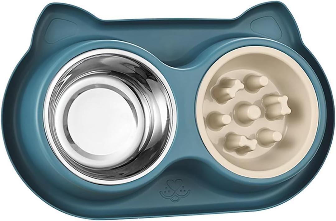 Slow Feeder Dog & Cat Bowls - 3-in-1 Slow Feeding & Water Bowl | Non-Slip Mat & Stainless Steel Bowls | Final Loss Leader Sale | Limited Stock While Supplies Last. (Blue)