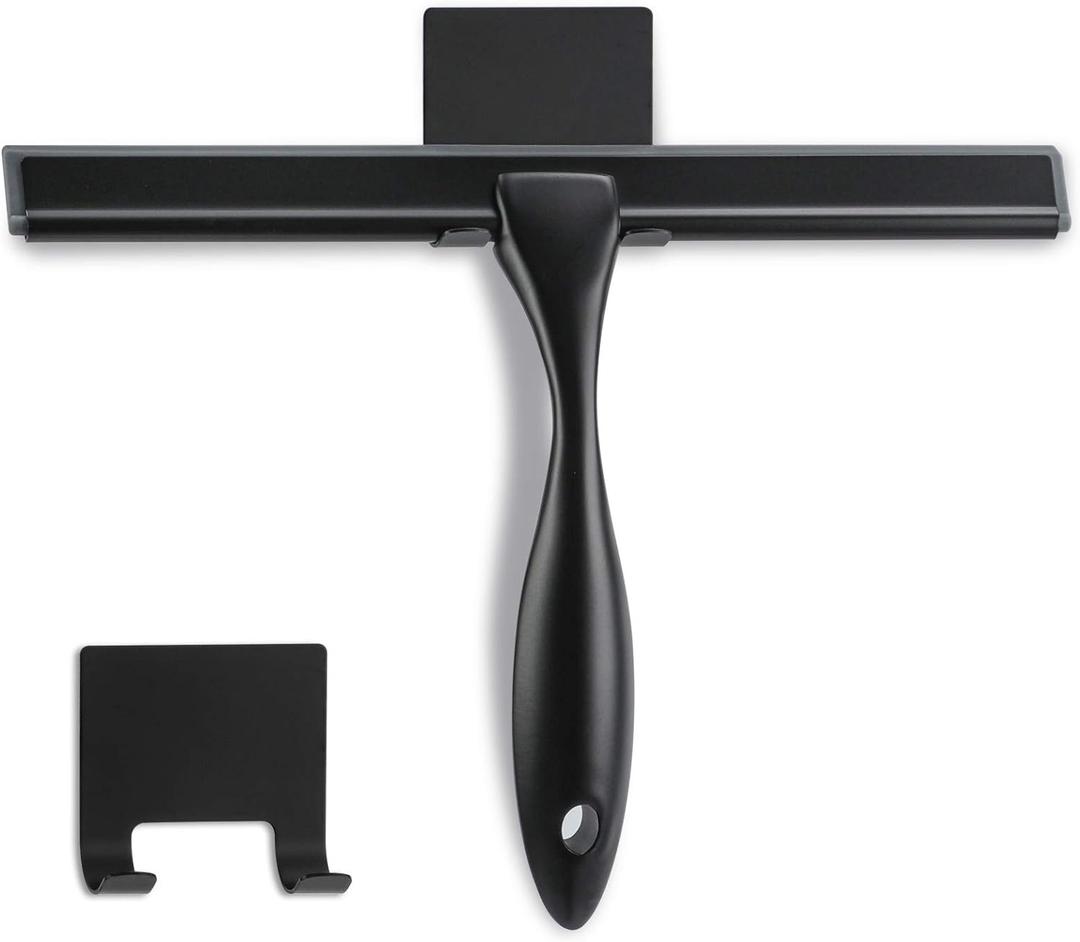 Shower Squeegee, 10-Inch Matte Black Squeegee, All-Purpose Stainless Steel Squeegee for Bathroom, Shower Doors, Mirrors, Tiles and Car Windows - 100% Streak Free