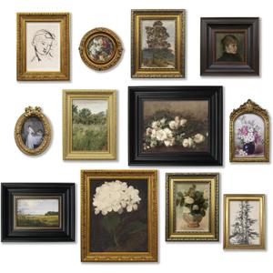 TwoDays 12 Pcs Vintage Picture Frame Set for Gallery Wall Antique Gold & Brass, Sizes 8x10, 5x7, 4x6 | Wall & Tabletop | Shatterproof Acrylic | Home Decor
