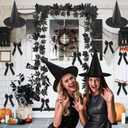 2Pack 6.6Ft Black Fall Maple Leaves Garland,4Pcs Witches Hat,15pcs Black Bow,Artificial Autumn Foliage Garland Outdoor for Home Party Mantle Fireplace Fall Halloween Thanksgiving Christmas Decor