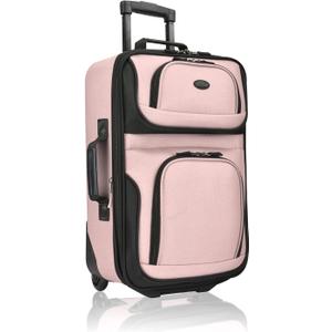 U.S. Traveler Rio Lightweight Softside Rolling Carry-on Suitcase, 2-Wheel Single, Pink