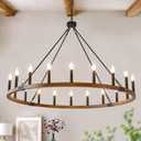 HHR 48 Inch Wood Wagon Wheel Chandelier 20-Light, Large Chandeliers for High Ceilings, Farmhouse Chandeliers for Dining Room, Foyer, Living Room, Entryway, Kitchen Island, E12
