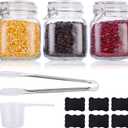 Mason Jars, 3 Pcs 34oz 1000ml Glass Food Storage Containers with Airtight Lids, Flour Sugar Storage Containers Sets for the Kitchen, With Metal Food Tongs & Measuring Cups & Sorting Labels