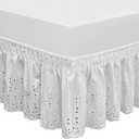 QSY Home Wrap Around Elastic Eyelet Bed Skirts 14 1/2 Inches Drop Dust Ruffle Three Fabric Sides Easy On/Easy Off Adjustable Polyester Cotton(White Queen/King)