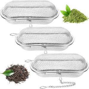 Hoolerry 3 Pcs Tea Ball Infusers Loose Leaf Tea Strainers Steeper Stainless Steel Mesh Floating Oval Filters 4.25 x 1.75 Inch for Kitchen and Home