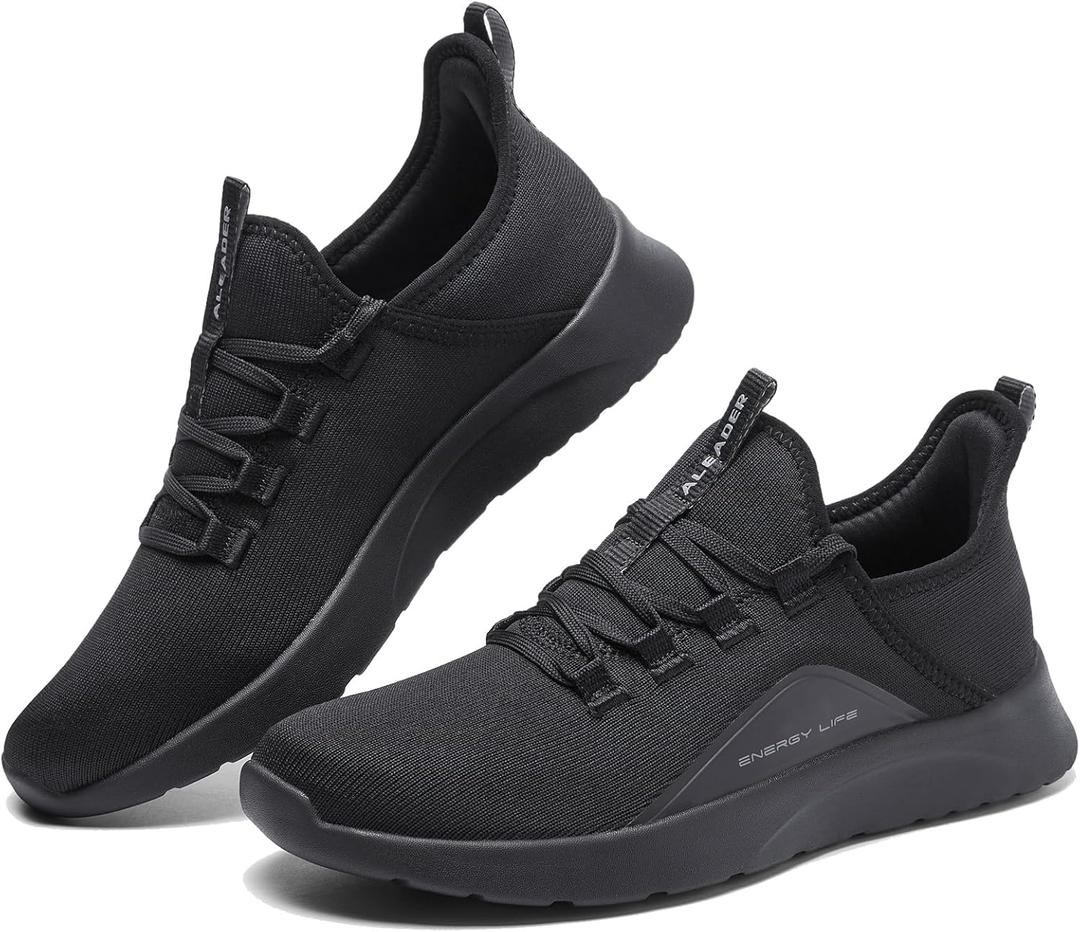 ALEADER Men's Energycloud Slip On Running Walking Shoes Cushion Lightweight Sneakers (9, All Black)