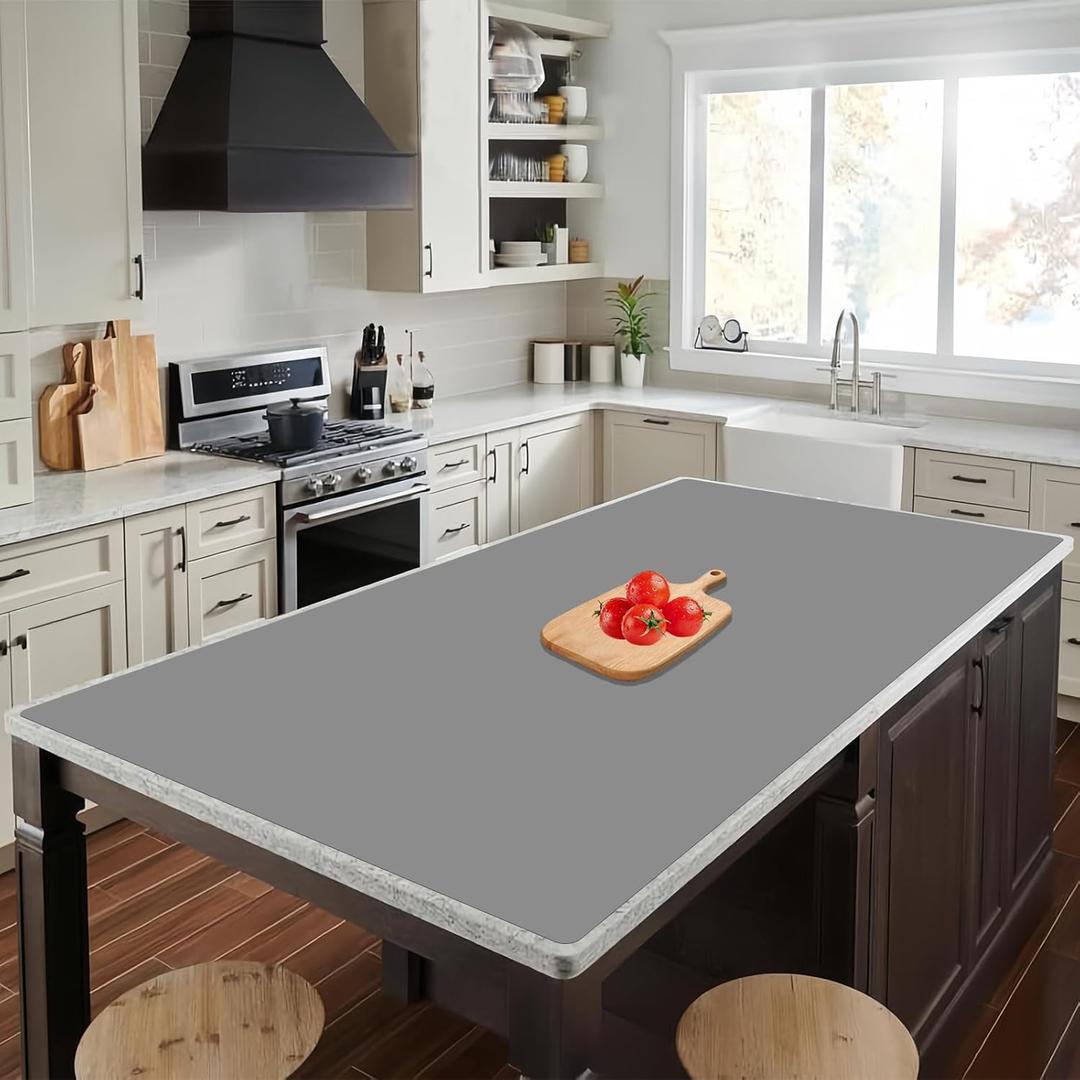 72''x36'' Large Silicone Mat for Kitchen Counter, Non-Slip Heat Resistant Countertop Protector, Waterproof Multipurpose Mat for Kitchen Island, Light Gray