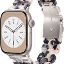 V-MORO Compatible with Apple Watch Band 40mm/41mm/42mm/38mm Women Resin Strap Fashion Dressy Fancy Bracelet lightweight Cute Wristband for iWatch Bands Series 11 10 9 8 7 6 5 4 3 2 1 SE(Black Floral) (Tortoise Stone Flower)