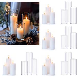 24 Pcs White Pillar Candles and Glass Candle Holders Cylinder Candle Vases for Pillar Candles Hurricane Candle Holders Set for Wedding Party, Event, Home Office Decor