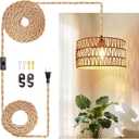 LUCORUSC Hanging Light Ceiling Lamp Pendant Lights Rattan Hanging Lamp with Plug in Cord for Living Room Bedroom Kitchen Indoor Hanging Lamp Plug in Woven Lampshade