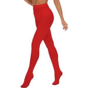 Citystl Opaque Black Tights for Women, 80D Solid Color Soft Tights, Control Top Microfiber Pantyhose for women (Large-X-Large, Red)