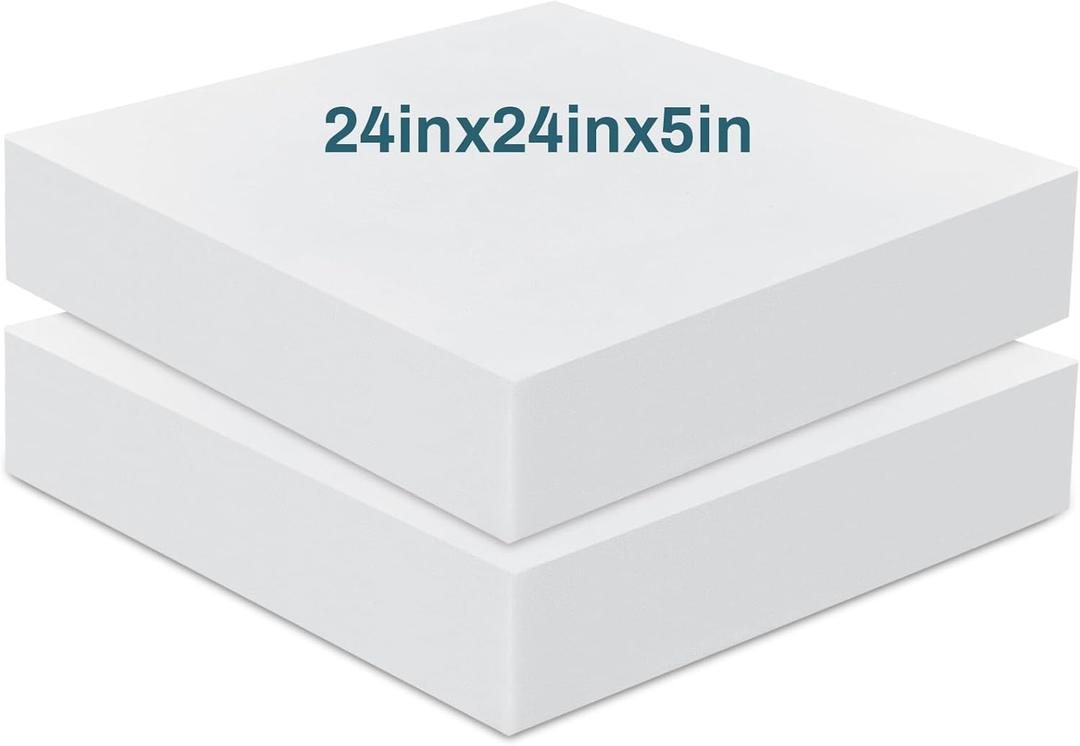 Frienda 2 Pack 5" x 24" x 24"Upholstery High Density Foam Cushion Replacement Square Cut to Size Foam Couch for Chair Couches Padding Shipping Packing DIY Cosplay Projects(White)