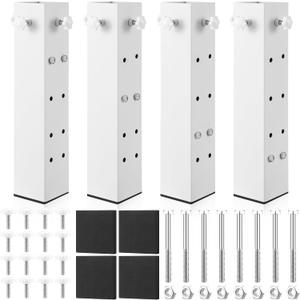 4 Pack White Carbon Steel Dorm Bed Risers fit College Dorm Wooden Bed Frames Lifting Square Risers Adjustable to 2.95", 4.92", 7.87" or 11.02" Heights