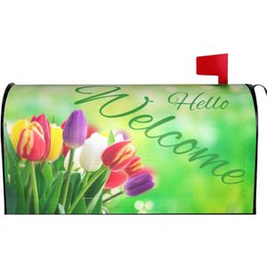 2 x Spring Colourful Tulip Flowers Waterproof Mail Cover Magnetic Mailbox Wraps Bright Flowers Post Letter Box Cover for Garden Home Decor 21x18 in