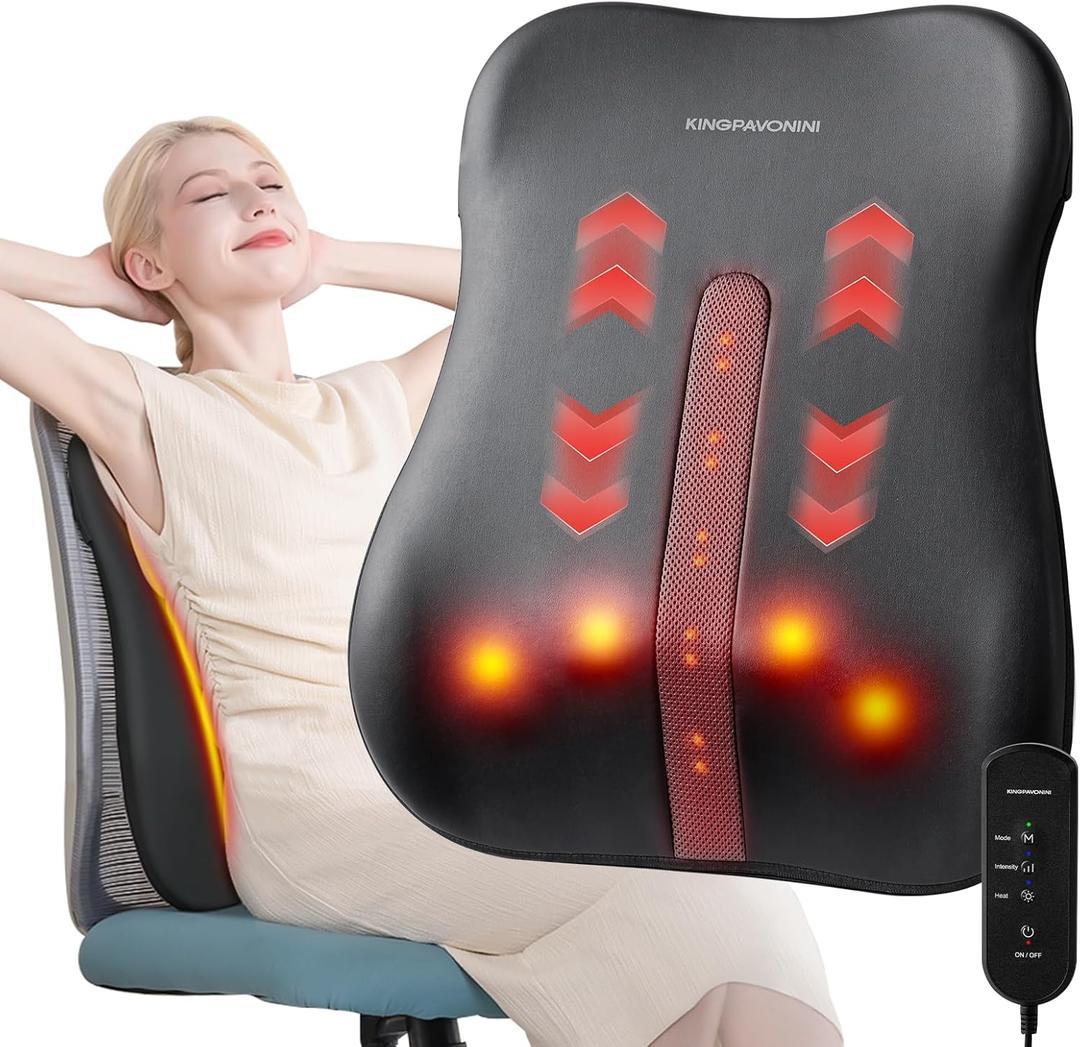 KingPavonini Back Massager for Pain Relief Deep Tissue, Ultrathin Lumbar Massager with Heat, Track-Guided & Full-Back Massage, Lower Back Massager for Lumbar, Neck, Shoulder, Gift for Women Men