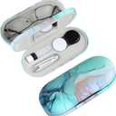 AITIME 2 in 1 Double Sided Portable Contact Lens and Eyeglasses Case, Marbling, Multifunction, Durable, Compact, Portable Storage Kit (Marble-Green)