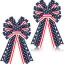 Unittype 2 Pcs Memorial Day Patriotic Bow Red White Blue Wreath 4th of July Star Burlap American Flag Bow for Indoor Outdoor Tree Topper Independence 250th Anniversary Party Decoration(Rustic)