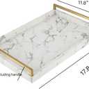17.8 * 11.8" White PU Leather Marble Finish Decorative Tray Serving Tray with Brushed Gold Handle for Coffee Table, Console Table, Ottoman