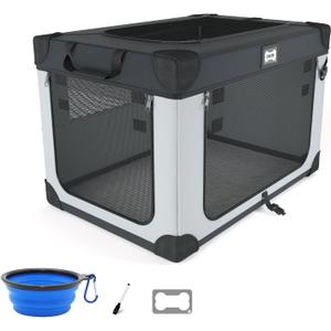 42 Inch Collapsible Soft Dog Crate for Extra Large Dogs, 3-Door Foldable Travel Dog Kennel with Durable Mesh Windows for Indoor & Outdoor, with Warm Blanket and Foldable Bowl