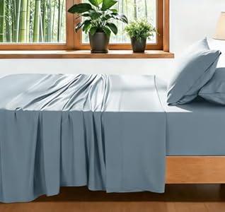 100% Viscose Derived from Bamboo_ Sheet Set - 4pcs, Extra Deep Pocket up to 18"-24", Cooling Sheets for Hot Sleepers, Breathable & Naturally Soft Bed Sheets(Queen,Beige)