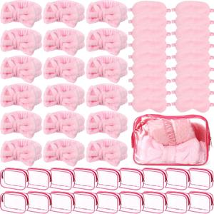 Hoteam 54 Pcs Galentine Pink Spa Party Supplies Girls Sleepover Party Favors Set of 18, Pink Bow Headbands, Sleep Eye Masks, Cosmetic Bags for Girls Women Birthday Bachelorette Slumber Gifts